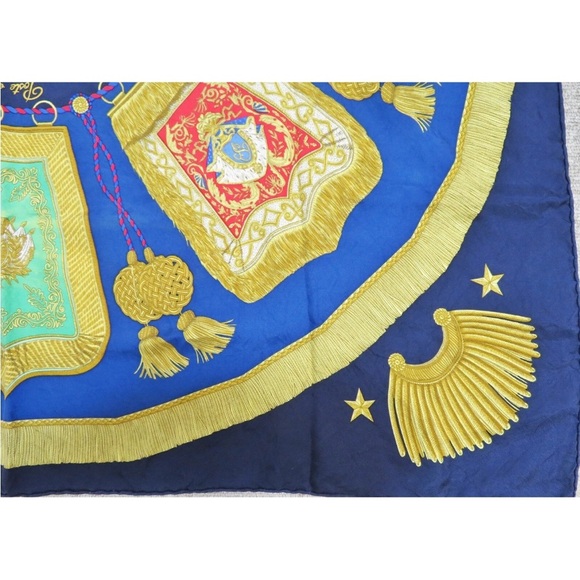 Hermes Gold and Blue Silk Scarf - Picture 7 of 15